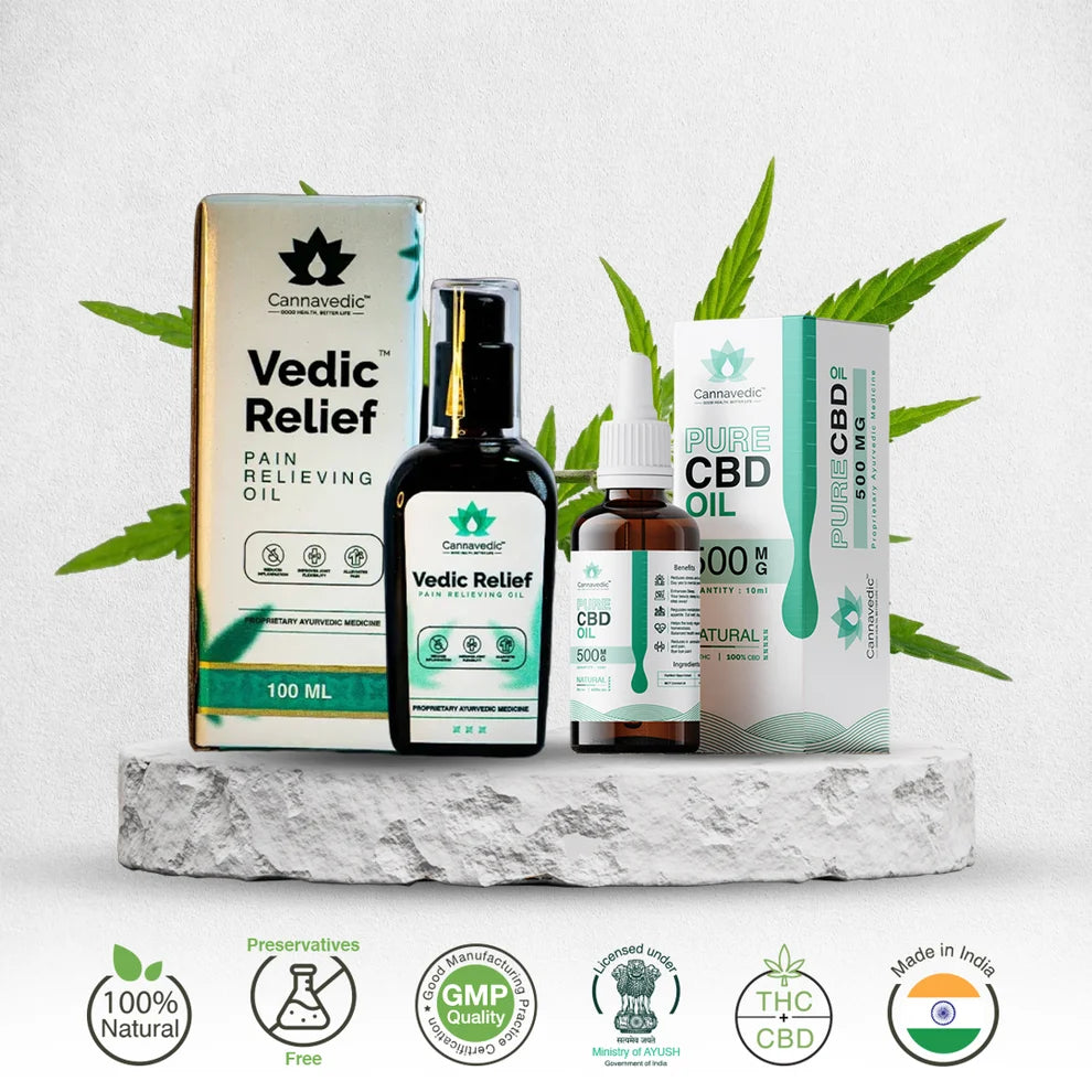 Cannavedic Vedic Wellness Combo - Pure Vijaya Oil Natural 500mg+Vedic Relief-Pain Relief Oil ,50ml