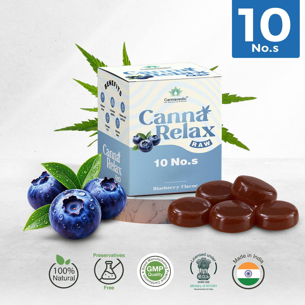 Cannavedic Canna Relax RAW (Blueberry) - Ayurvedic Vijaya Candy | Pack of 10 Candies -30mg/Candy
