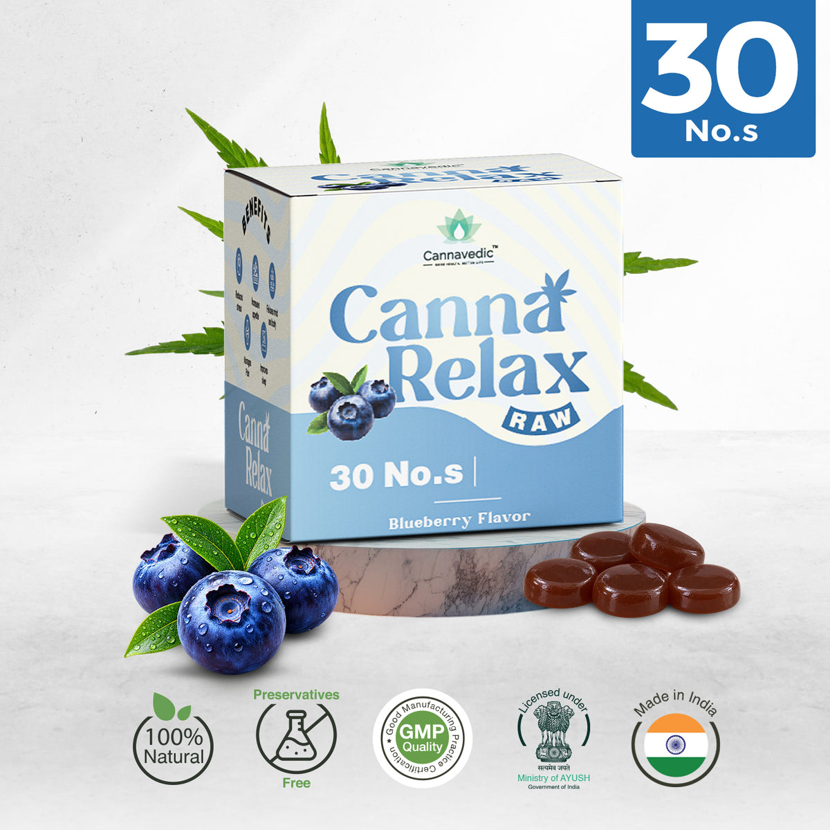 Cannavedic Canna Relax RAW (Blueberry) - Ayurvedic Vijaya Candy | Pack of 30 Candies -30mg/Candy