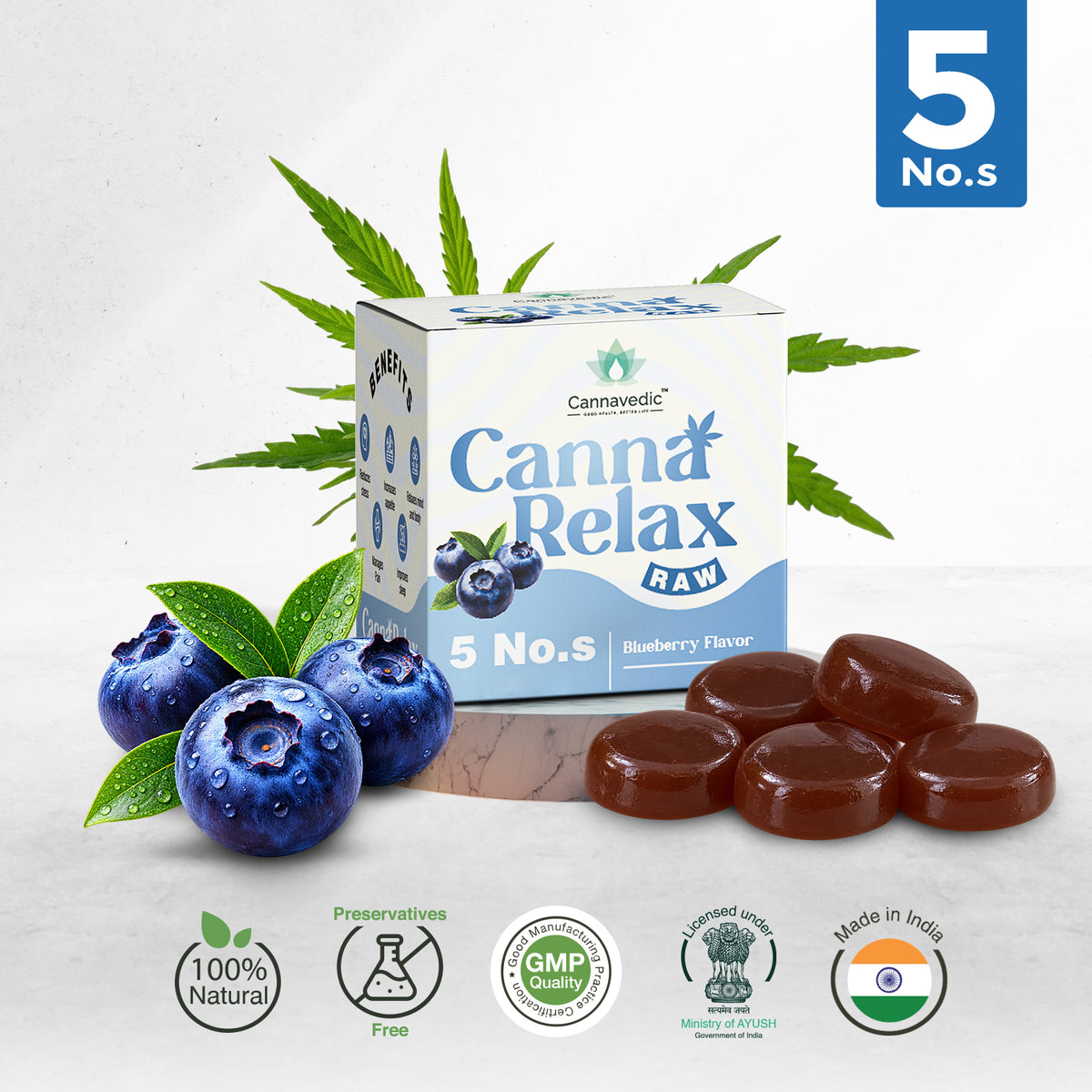Cannavedic Canna Relax RAW (Blueberry) - Ayurvedic Vijaya Candy | Pack of 5 Candies -30mg/Candy