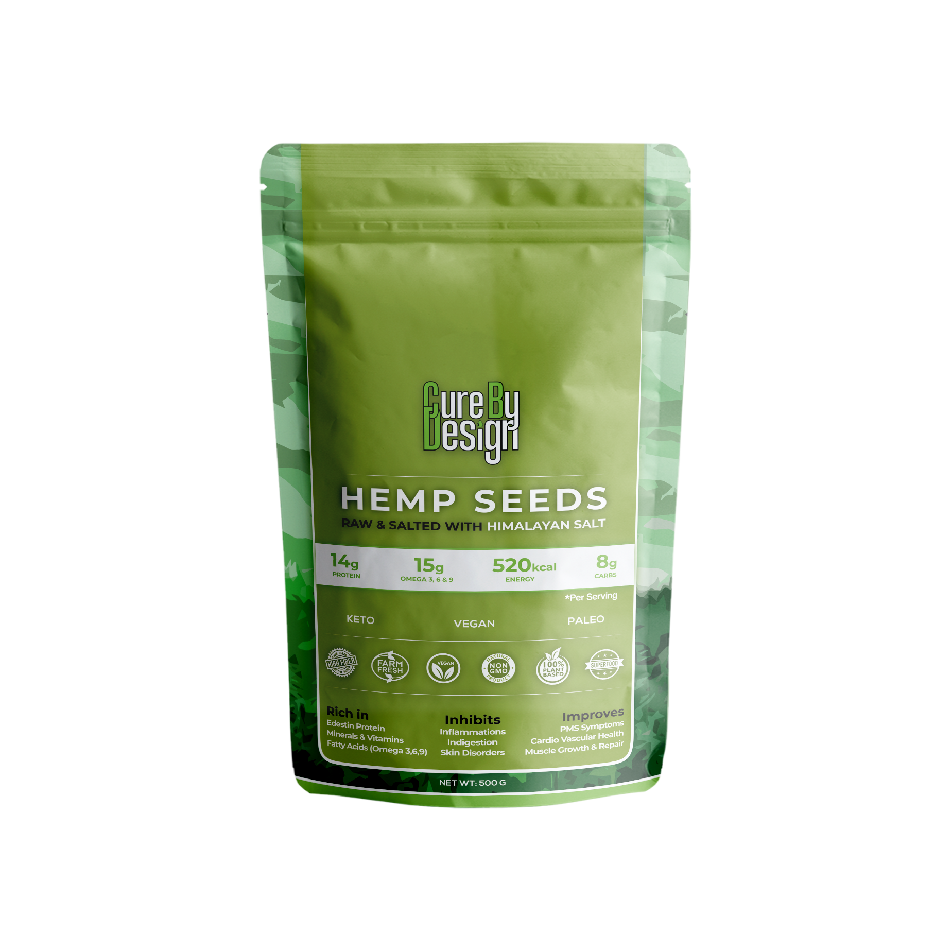 Cure By Design Hemp Seed Toasted With Pink Salt 500gm