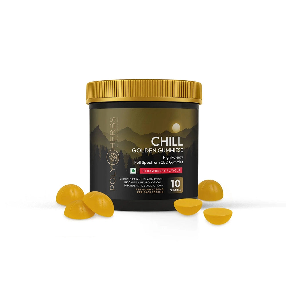 Polyherbs CHILL Golden Super Strong CBD Gummies 250mg Per Gummy, (1:5)