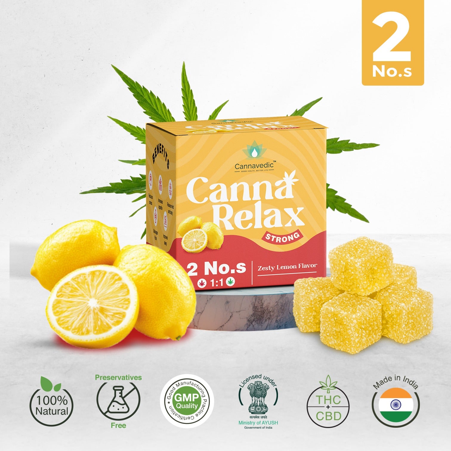 Cannavedic Relax Strong - Ayurvedic Vijaya Candy | Pack of 2 Candies | (1:1 |THC:CBD) -100mg/Candy
