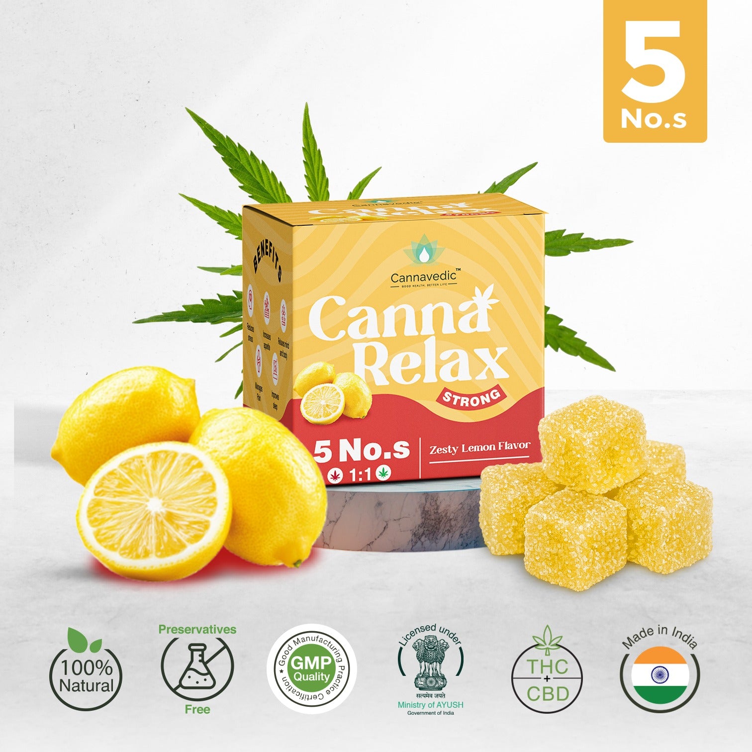 Cannavedic Relax Strong - Ayurvedic Vijaya Candy | Pack of 5 Candies | (1:1 |THC:CBD) -100mg/Candy