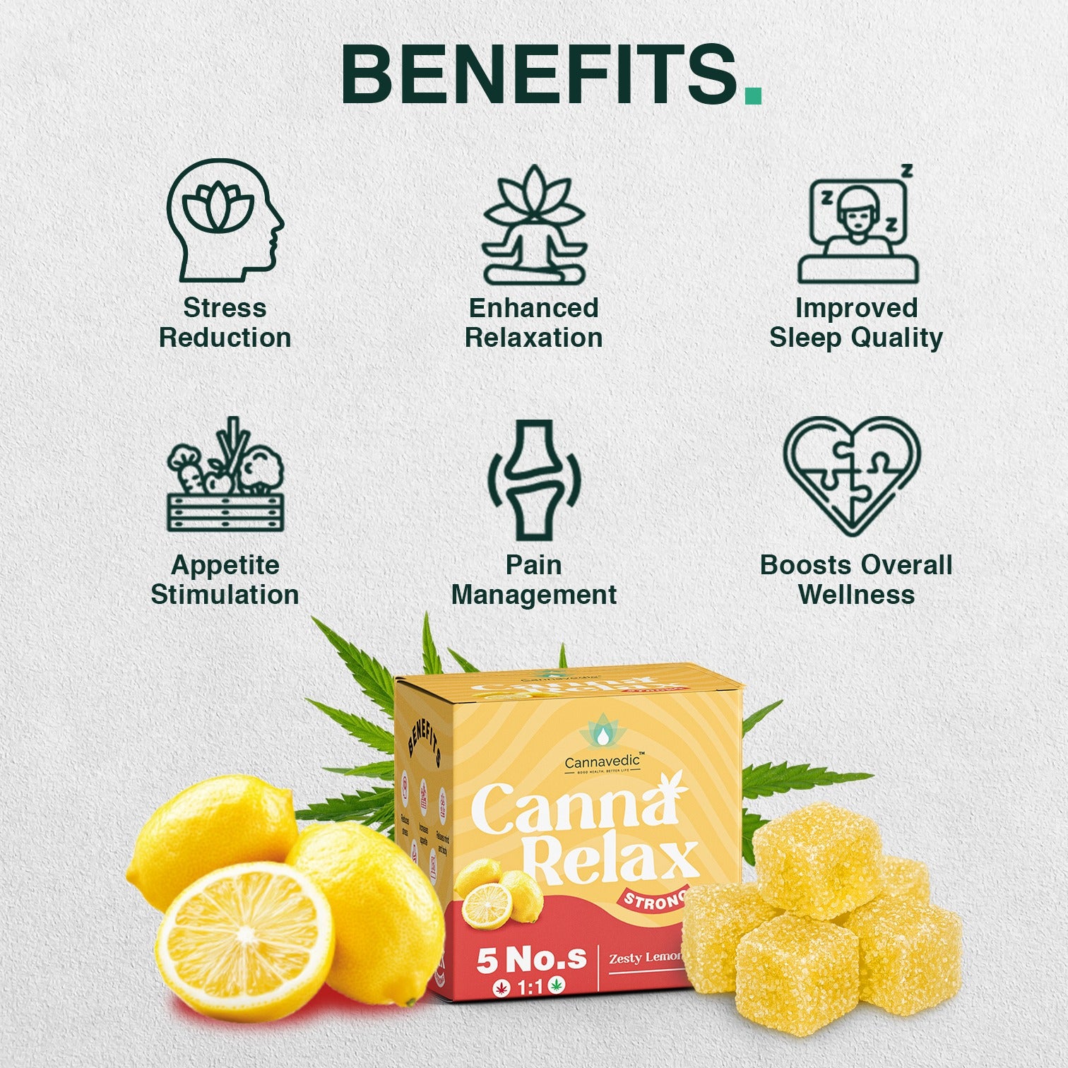 Cannavedic Relax Strong - Ayurvedic Vijaya Candy | Pack of 5 Candies | (1:1 |THC:CBD) -100mg/Candy