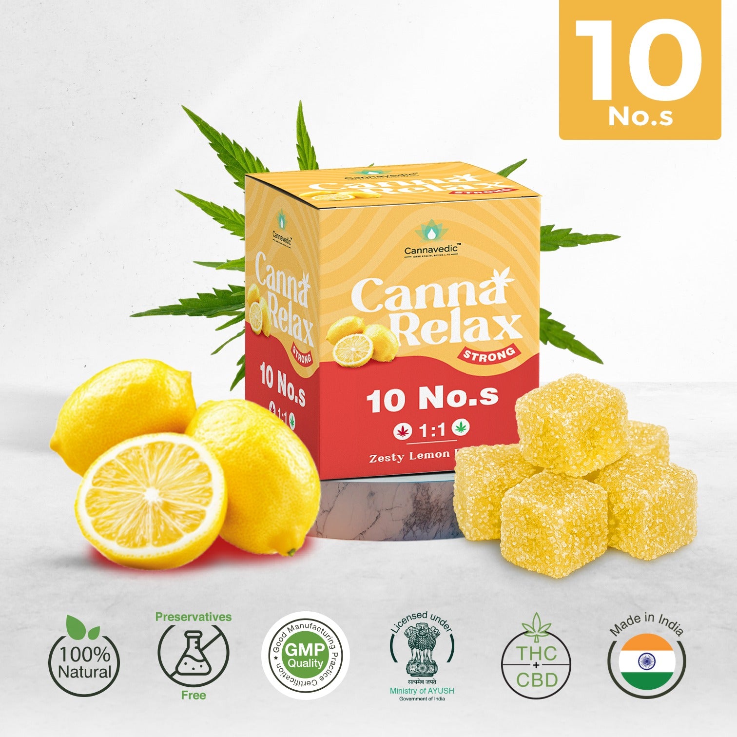 Cannavedic Relax Strong - Ayurvedic Vijaya Candy | Pack of 10 Candies | (1:1 |THC:CBD) -100mg/Candy