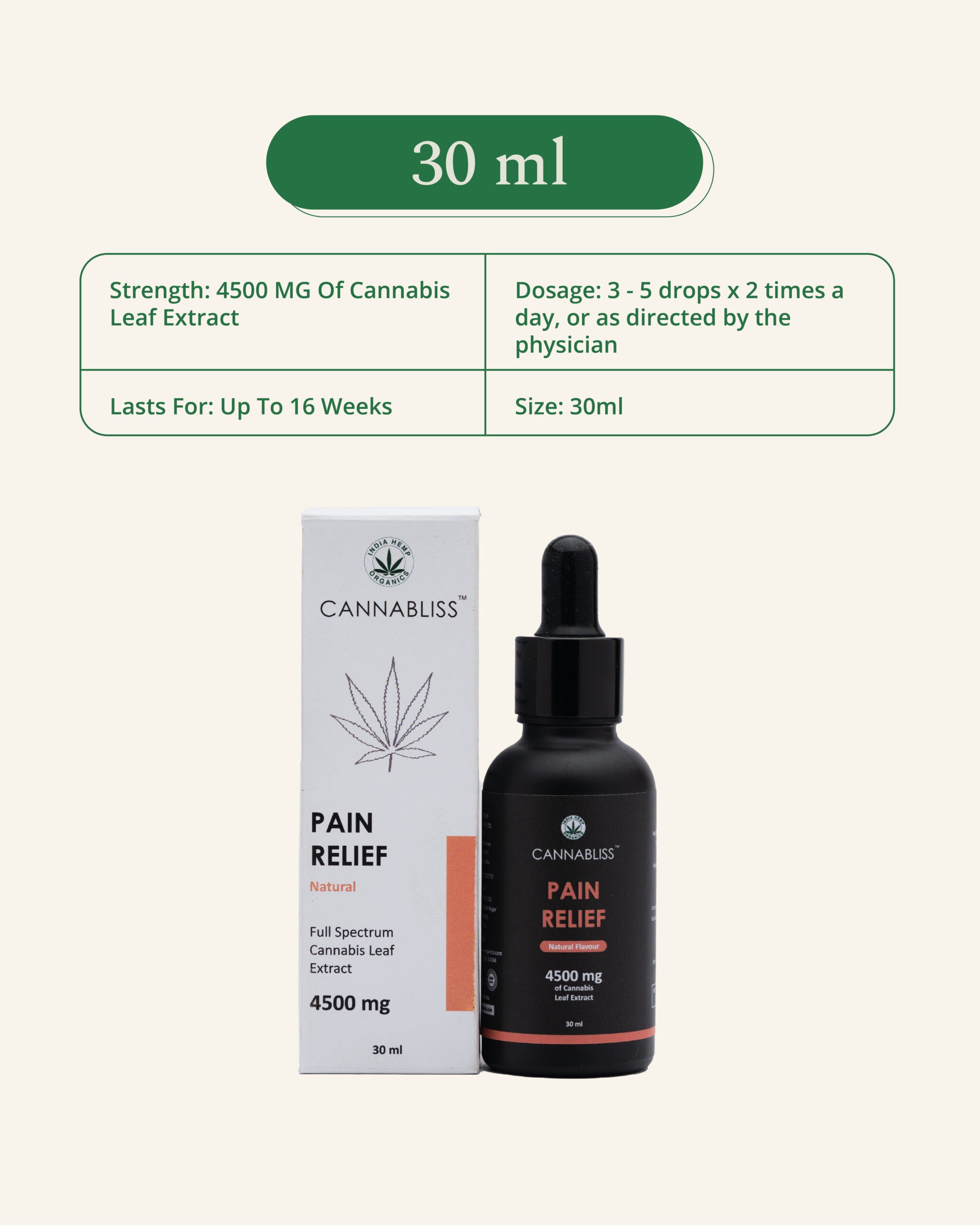 CannaBliss Pain Relief Full-Spectrum CBD Oil(Peppermint & Turmeric Flavour) 1500mg/4500mg