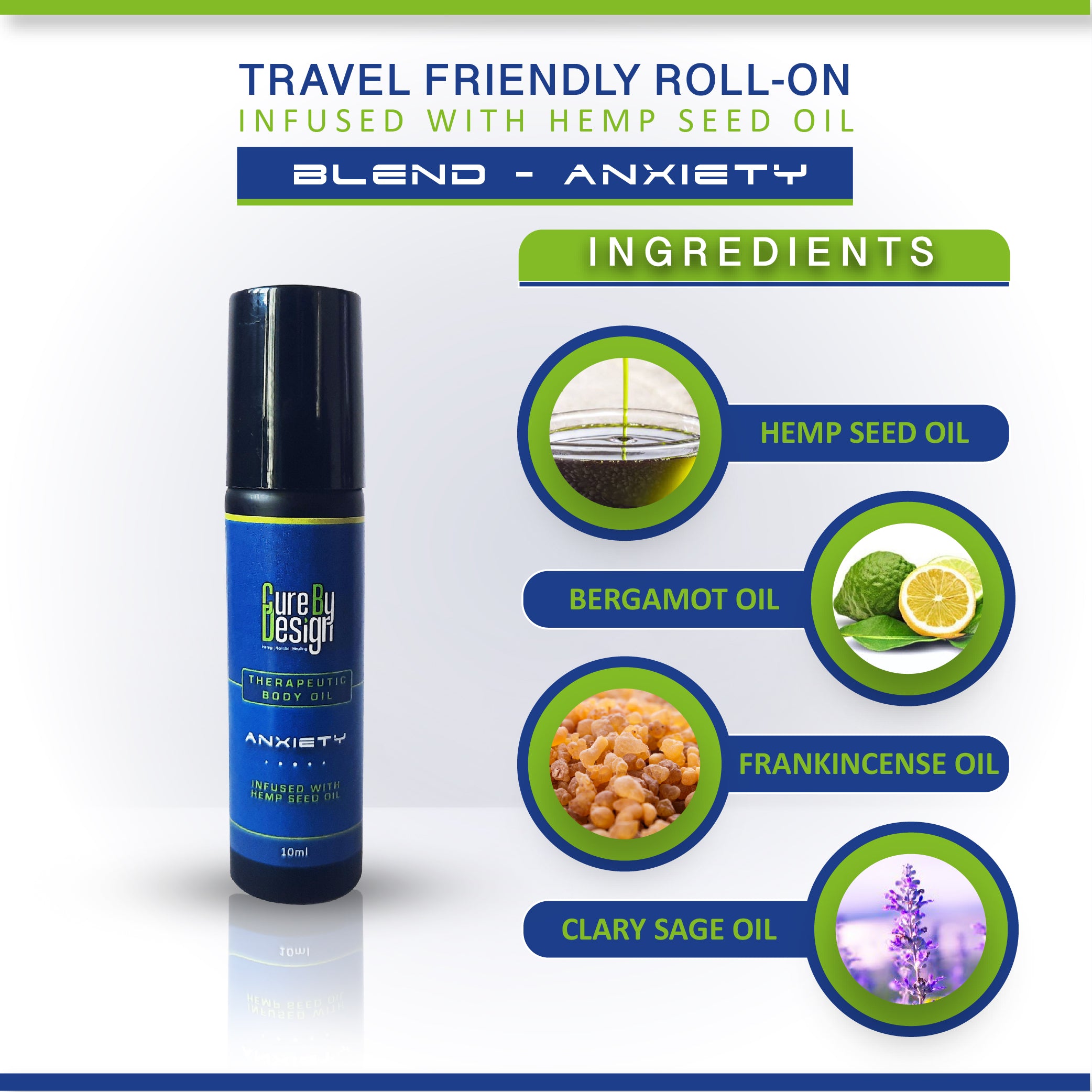 Cure By Design Therapeutic Healing Roll on -  Anxiety   10ml