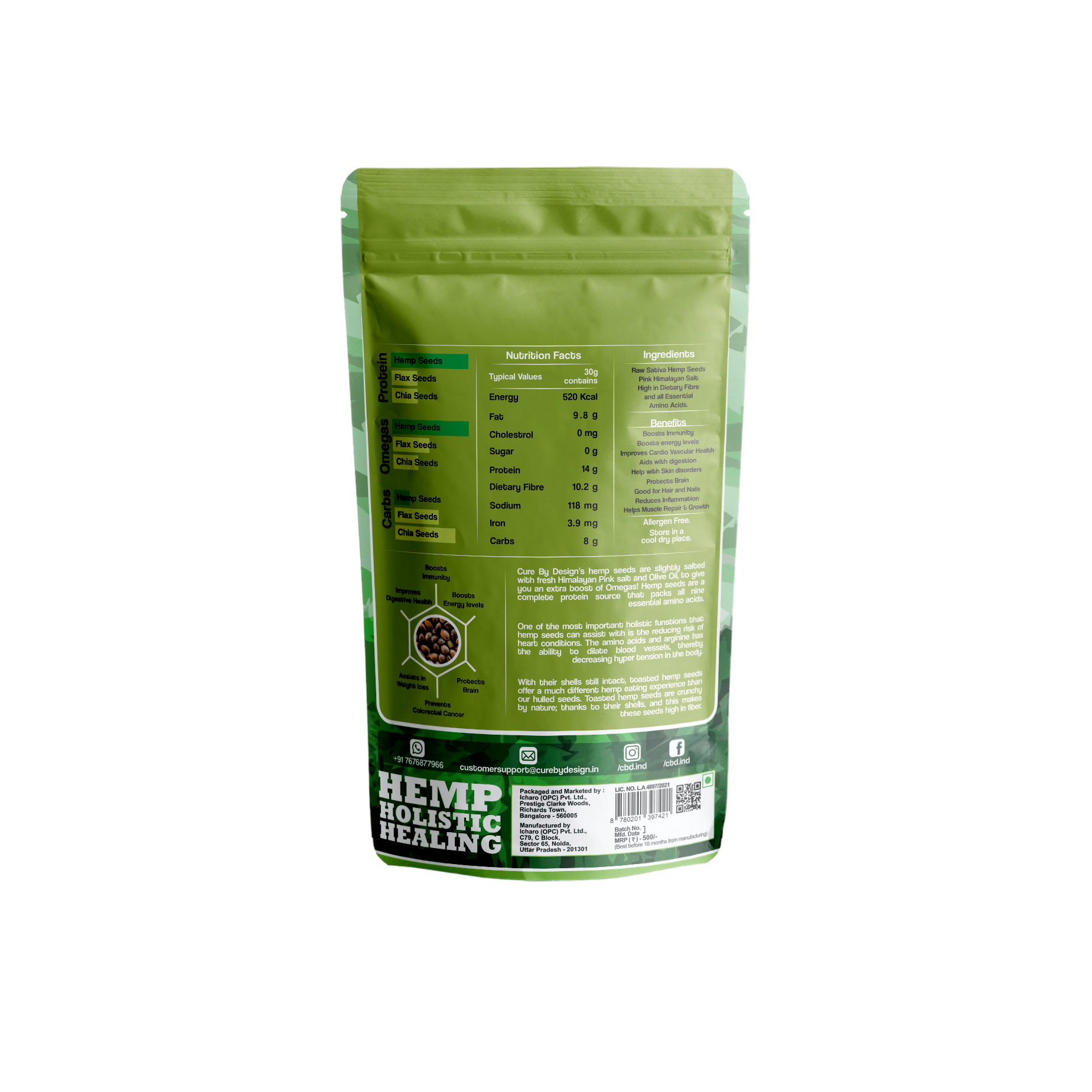 Cure By Design Hemp Seed Toasted with Pink Salt 250gm
