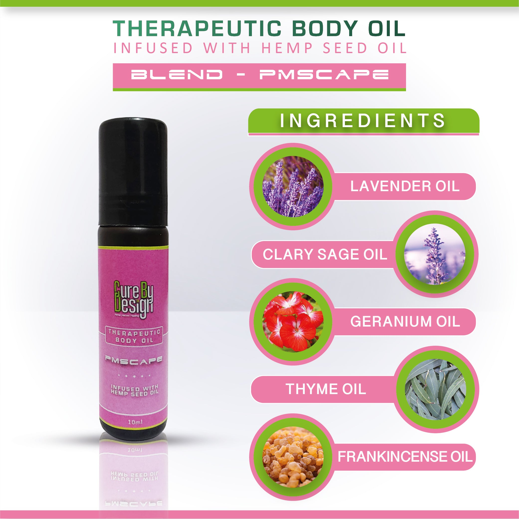 Cure By Design Therapeutic Healing  Roll on - PMScape 10ml
