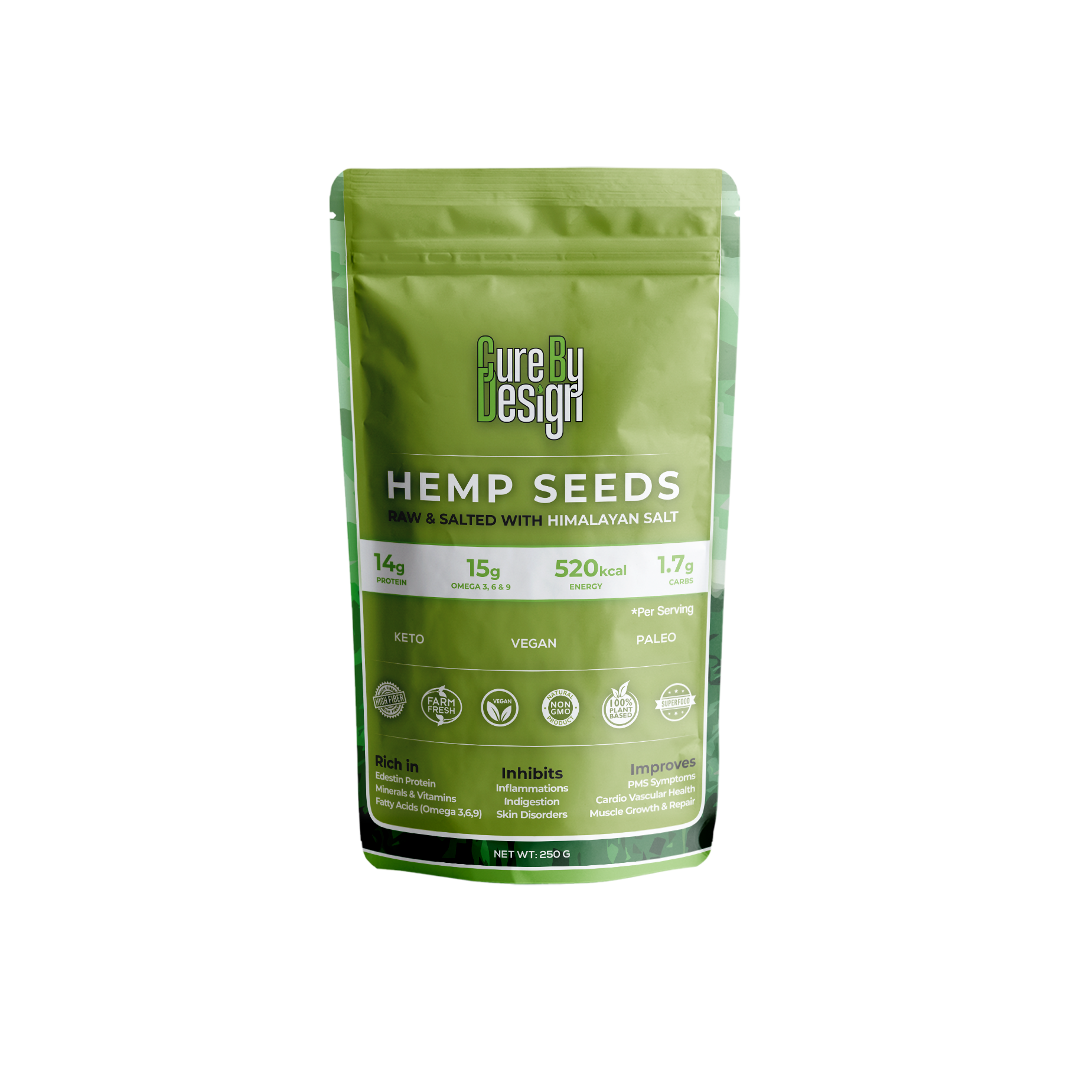 Cure By Design Hemp Seed Toasted With Pink Salt 250gm