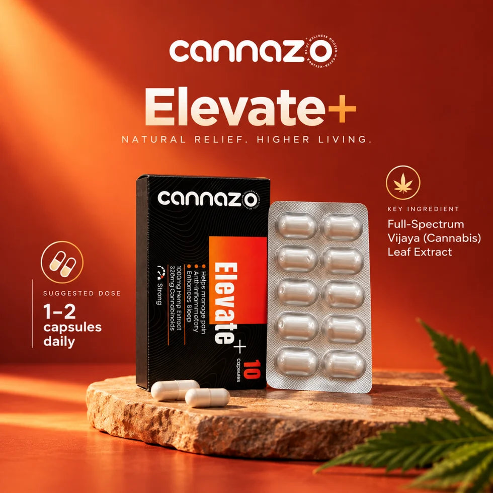 Cannazo India Elevate PLUS+ 100mg RSO extract Pain Capsules – CBD + THC for Chronic Pain & Inflammation Relief